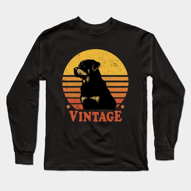 Vintage Rottweiler Dog Retro Sunset Dog Lover Long Sleeve T-Shirt by Cuteness Klub